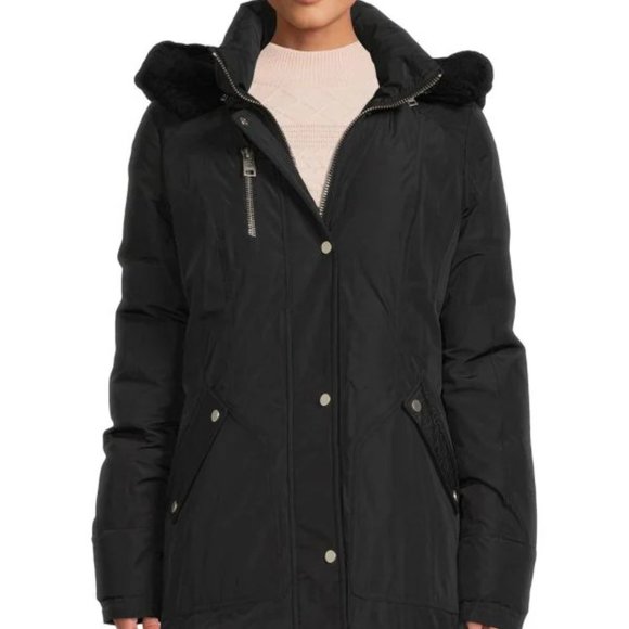 NB Series Nicole Benisti CLAREMONT Shearling Trim Down Parka Coat Black LRG NWT - Picture 3 of 14